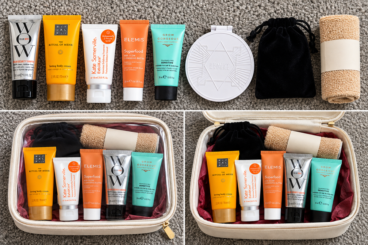 Luxury Beauty & Haircare Travel Bundle with Cosmetic Bag – 8 Pieces Worth over £65