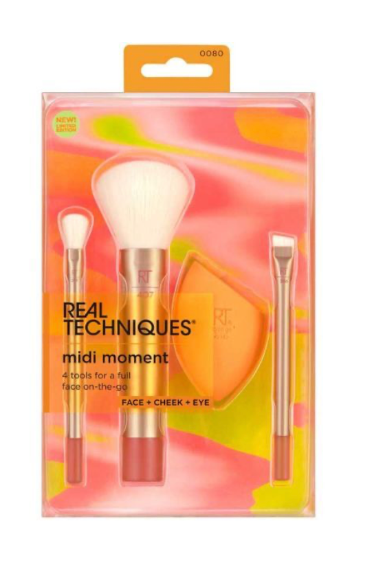 Real Techniques Orange Crush Midi Moment Brush Sponge Set PLUS EXTRA PURPLE BEAUTY BLENDER