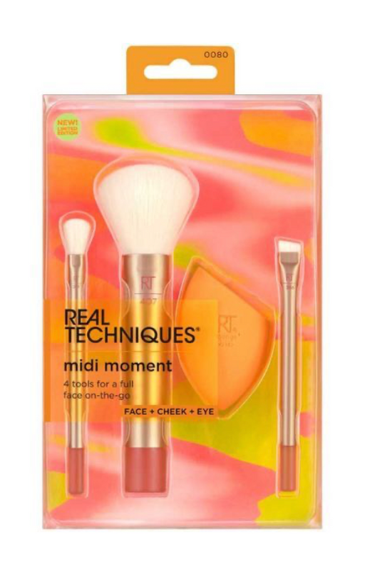 Real Techniques Orange Crush Midi Moment Brush Sponge Set PLUS EXTRA PURPLE BEAUTY BLENDER