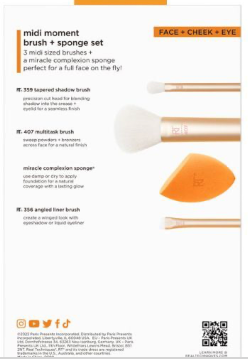 Real Techniques Orange Crush Midi Moment Brush Sponge Set PLUS EXTRA PURPLE BEAUTY BLENDER