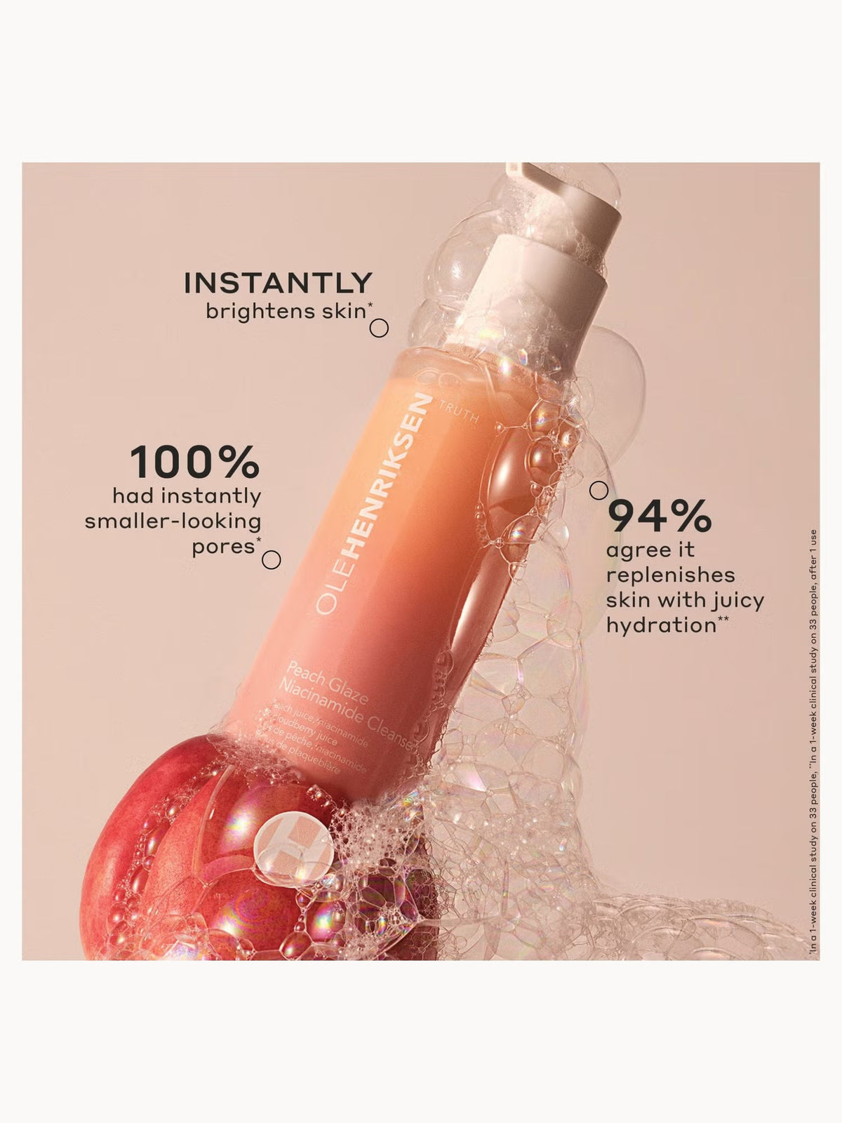 OLE HENRIKSEN PEACH GLAZE GLOW 2% NIACINAMIDE CLEANSER, 150ML